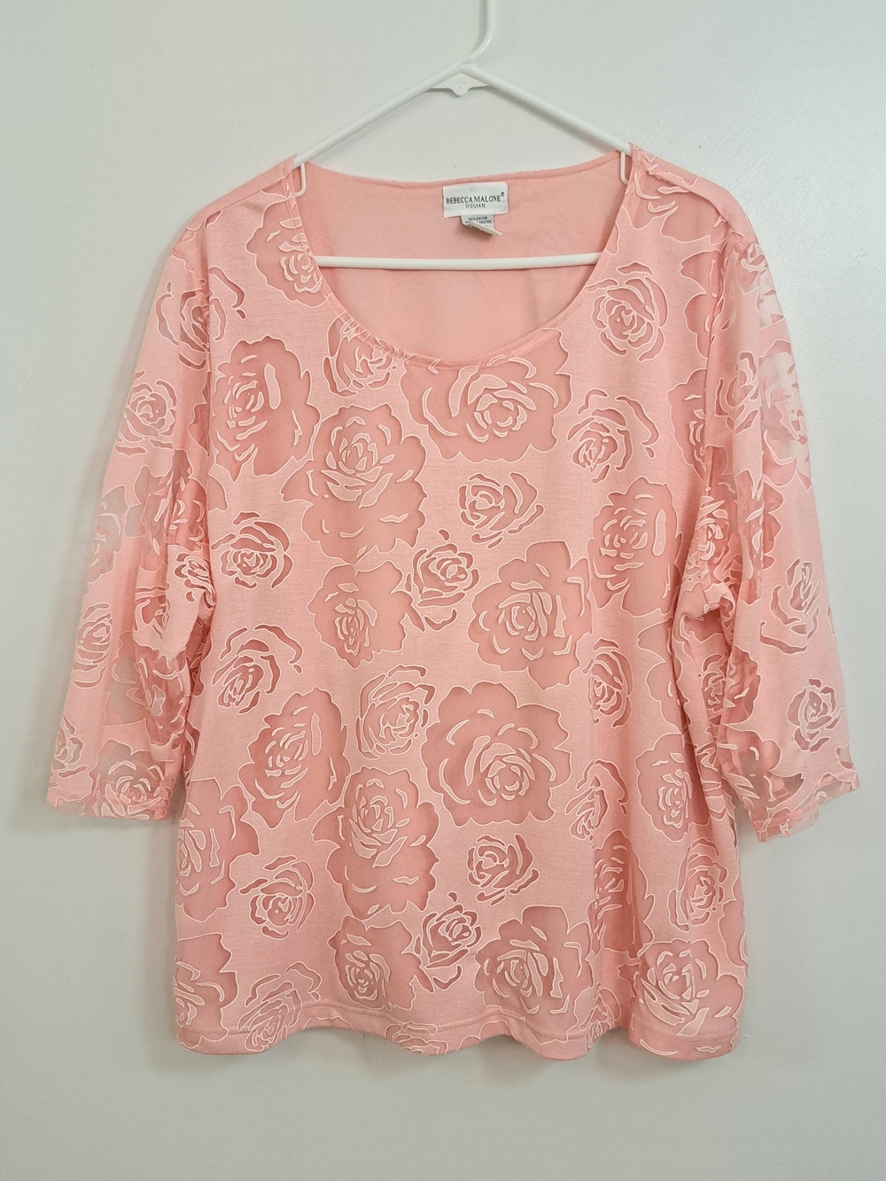 Rebecca Malone Peach-Pink Floral Lace Overlay Tunic